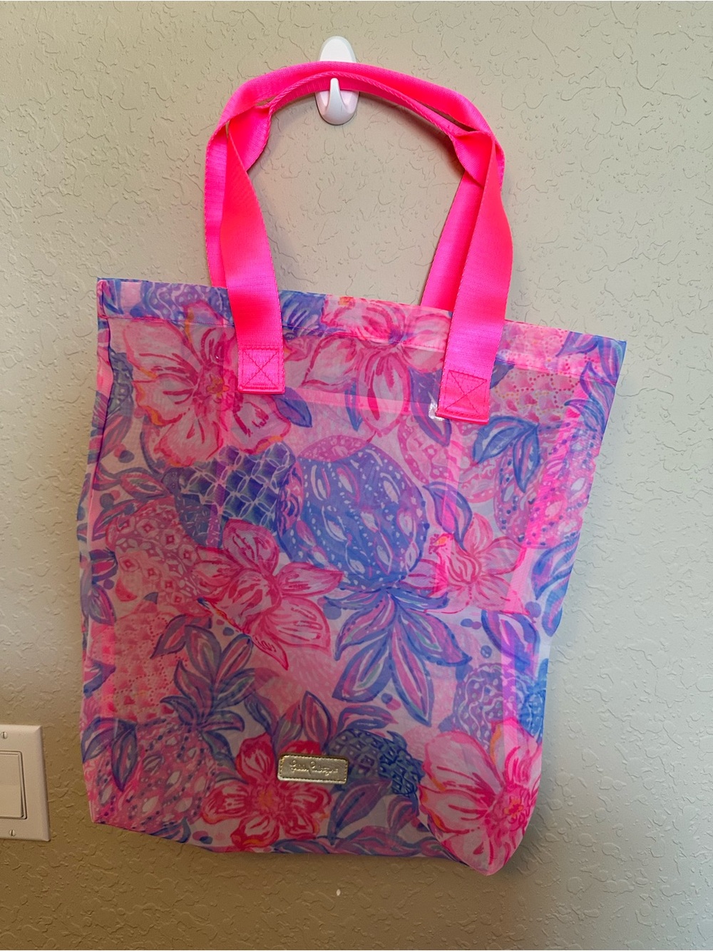 Lilly Pulitzer Pink Floral Tote Bag mesh